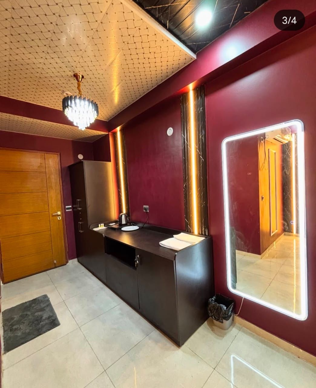 Mini-fridge and wardrobe corner